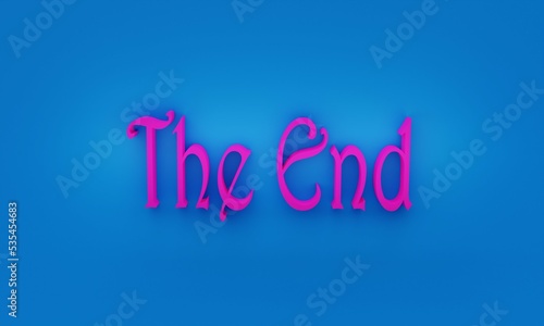 3D illustration, letters forming the words, the end, blue background, 3D, rendering.