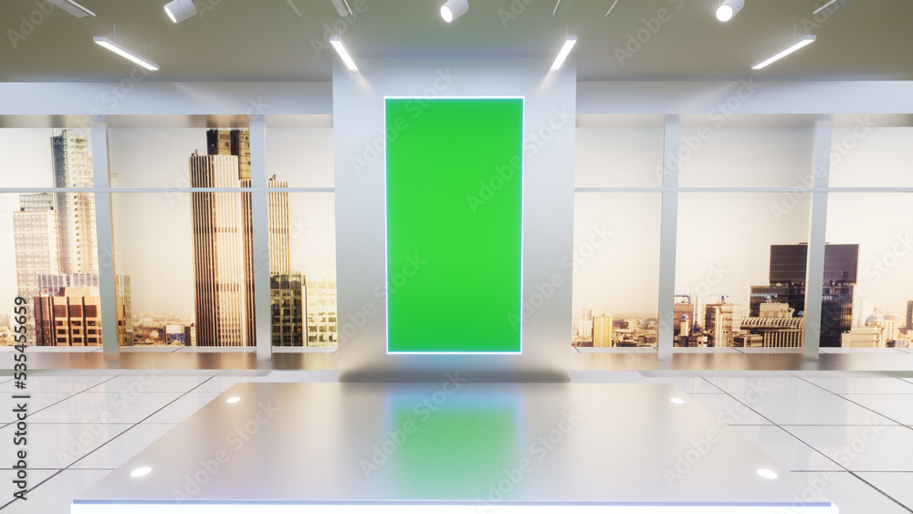Blank banner in a room with large windows Blank banner in a room with large windows