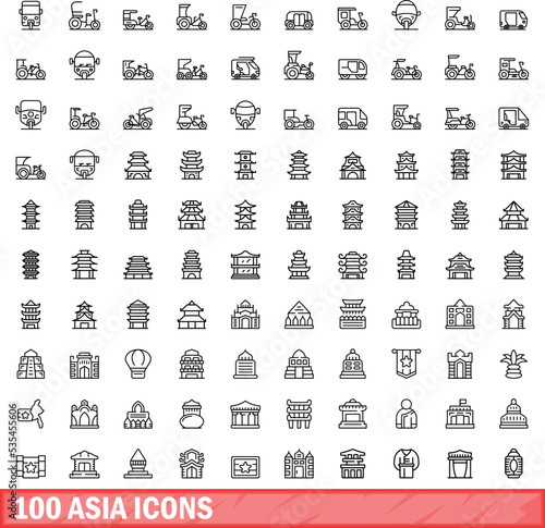 100 asia icons set. Outline illustration of 100 asia icons vector set isolated on white background
