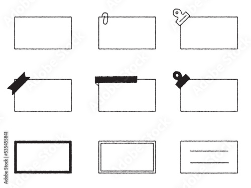 手描きメモ用紙イラストセット_枠内白ベタ