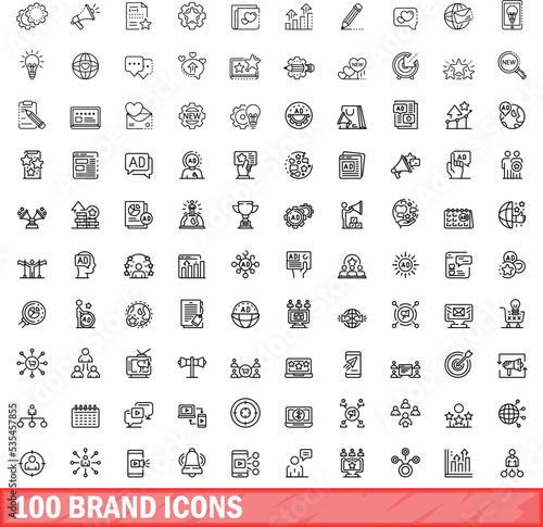 100 brand icons set. Outline illustration of 100 brand icons vector set isolated on white background
