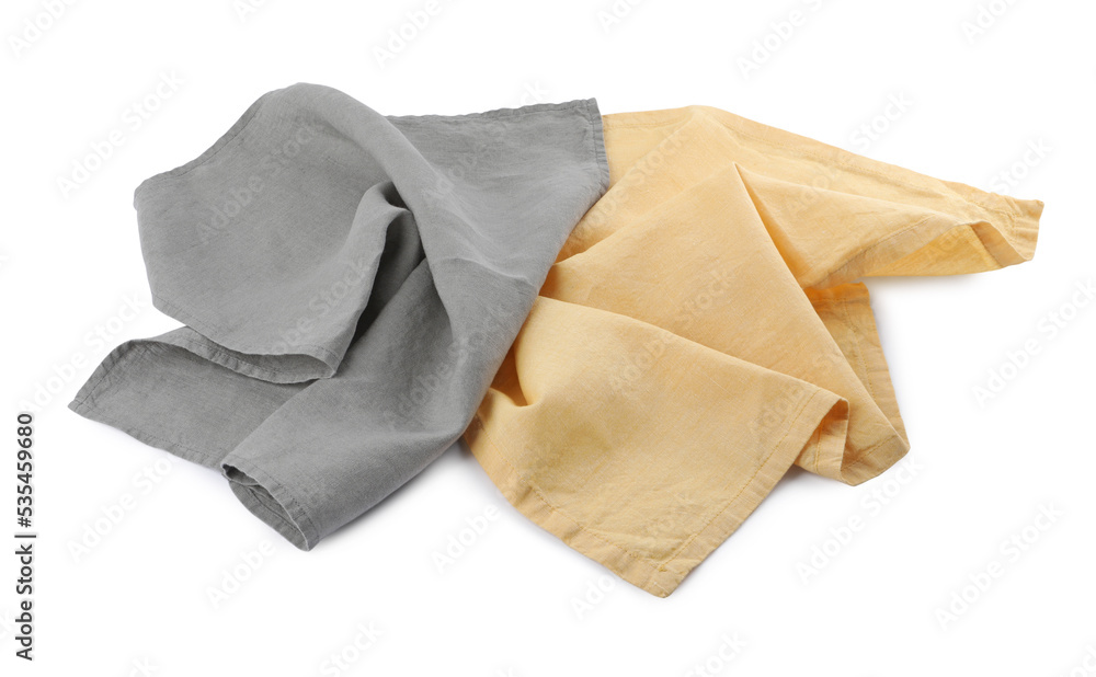Yellow and grey cloth napkins isolated on white Yellow and grey cloth napkins isolated on white