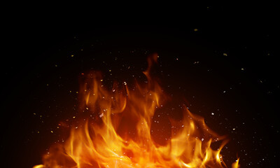 Fire and spark on black background
