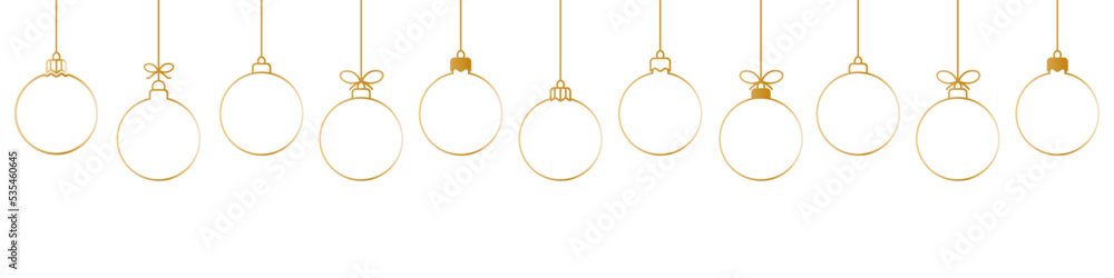 Christmas ball decoration. Christmas and New Year seamless banner or border.Hanging ball ornament.Golden christmas ball isolated on white background. Christmas ball decoration. Christmas and New Year seamless banner or border.Hanging ball ornament.Golden christmas ball isolated on white background.