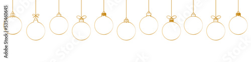 Christmas ball decoration. Christmas and New Year seamless banner or border.Hanging ball ornament.Golden christmas ball isolated on white background.