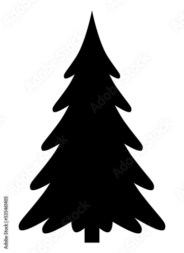Christmas tree silhouette. Vector illustration. Isolated black object on white background.