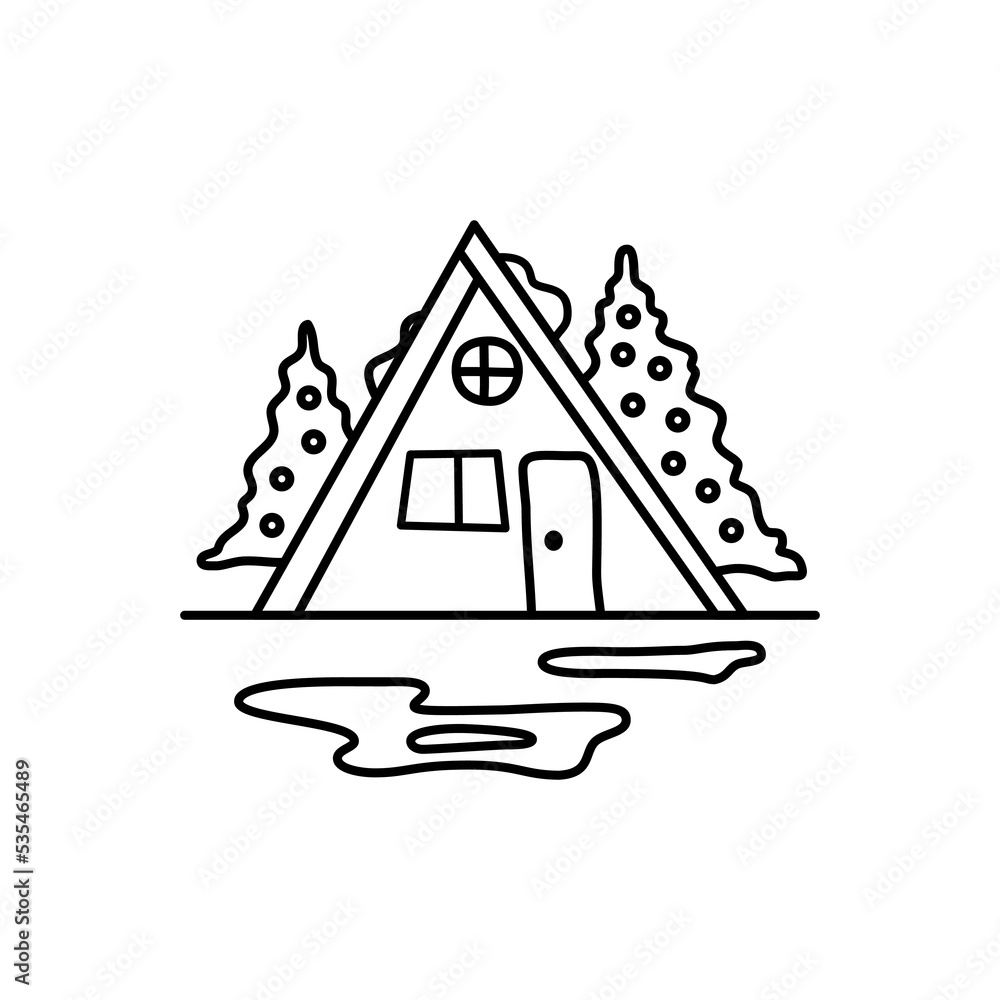 Christmas line icon from the Christmas camping series. Happy Holidays symbol and elements. Stock winter vector. Forest cabin landscape