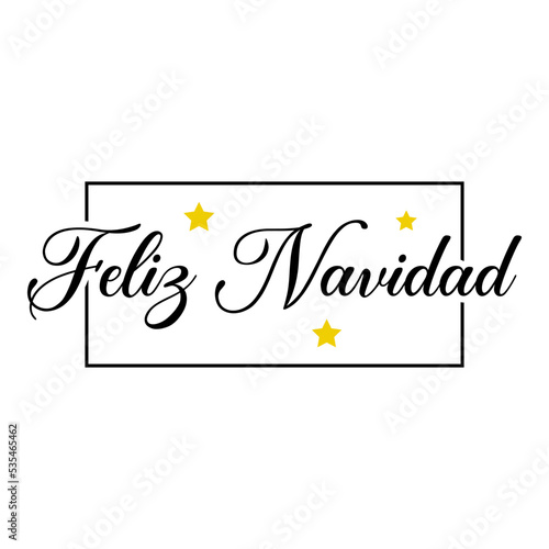 Banner con frase Feliz Navidad en español manuscrito en cuadrado lineal aislado con estrellas para su uso en invitaciones y tarjetas de felicitación