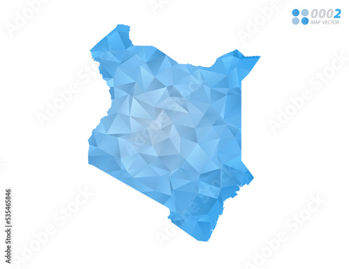 Kenya map blue polygon triangle mosaic with white background. Vector style gradient.