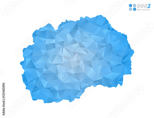 Macedonia map blue polygon triangle mosaic with white background. Vector style gradient.