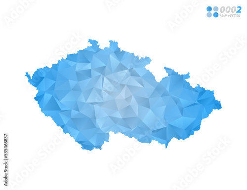 Czech Republic map blue polygon triangle mosaic with white background. Vector style gradient.