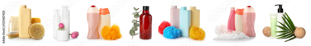 Set of many shower gels isolated on white