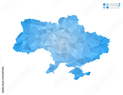 Ukraine map blue polygon triangle mosaic with white background. Vector style gradient.