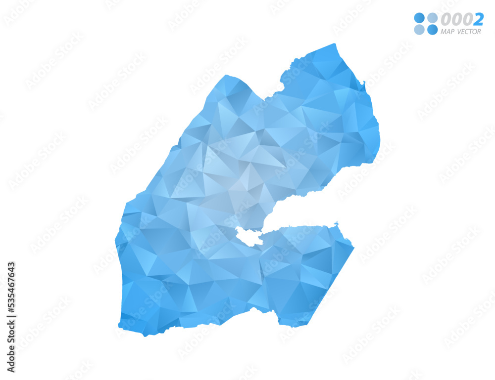 Djibouti map blue polygon triangle mosaic with white background. Vector style gradient. Djibouti map blue polygon triangle mosaic with white background. Vector style gradient.