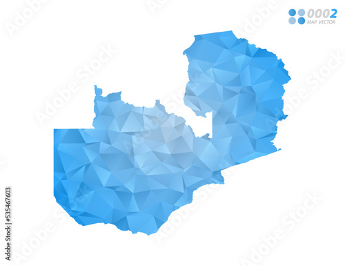 Zambia map blue polygon triangle mosaic with white background. Vector style gradient.