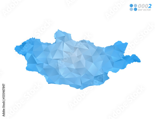Mongolia map blue polygon triangle mosaic with white background. Vector style gradient.