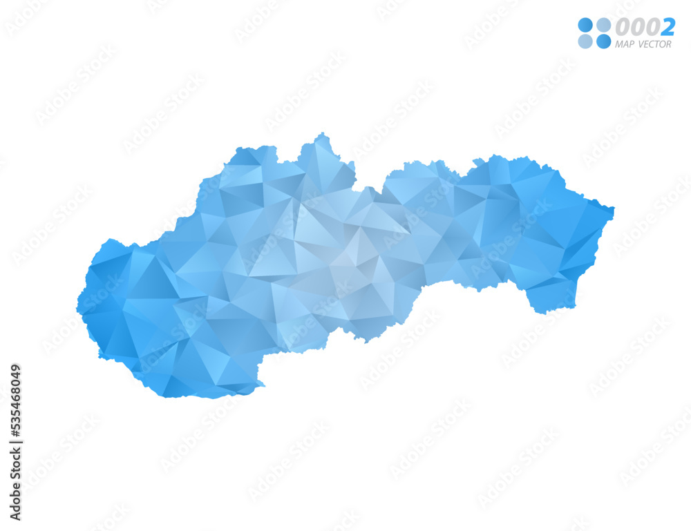 Slovakia map blue polygon triangle mosaic with white background. Vector style gradient. Slovakia map blue polygon triangle mosaic with white background. Vector style gradient.