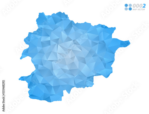 Andorra map blue polygon triangle mosaic with white background. Vector style gradient.