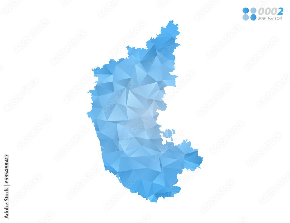 Karnataka map blue polygon triangle mosaic with white background. Vector style gradient. Karnataka map blue polygon triangle mosaic with white background. Vector style gradient.