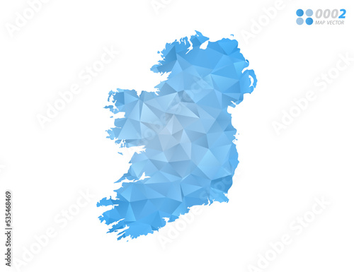 Ireland map blue polygon triangle mosaic with white background. Vector style gradient.