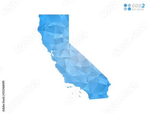 California map blue polygon triangle mosaic with white background. Vector style gradient.