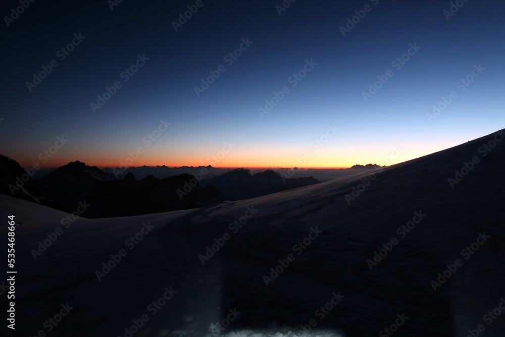 Obraz premium Multi day summer expedition through some glaciers in the alps. On the Monterosa massif starting from Zermatt and summiting multiple 4000m mountains