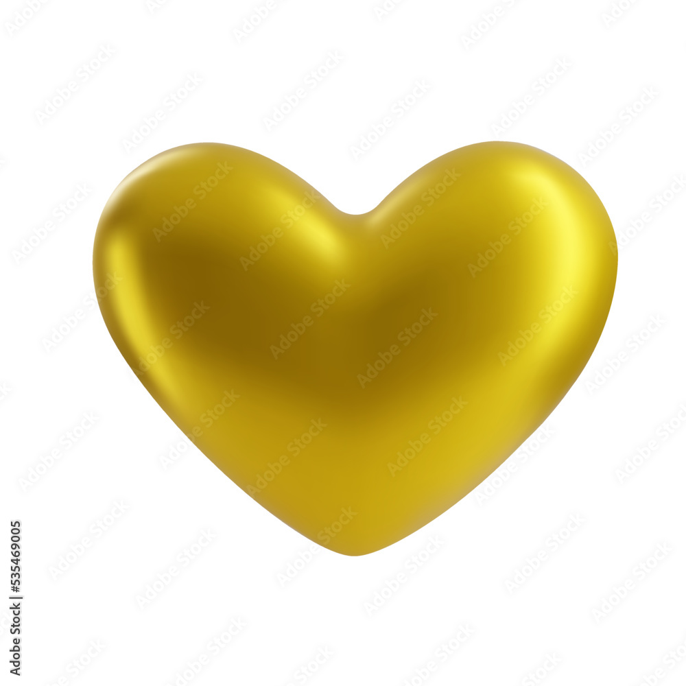The golden heart is isolated in a realistic 3d style