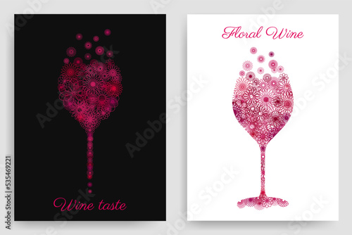 Aromatic wine glass concept with flower drawing