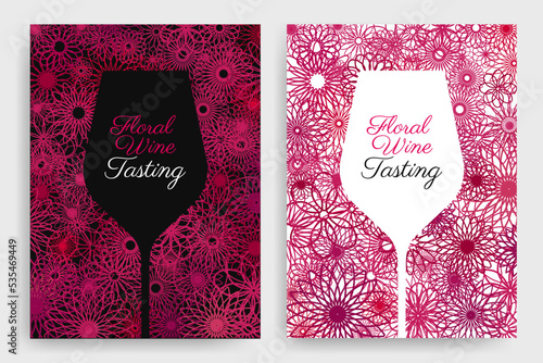 Aromatic and floral wine concept. Background illustration with line flowers