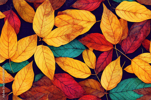 Many autumn fall leaves as seamless pattern background