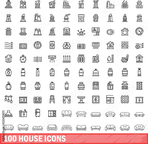 100 house icons set. Outline illustration of 100 house icons vector set isolated on white background