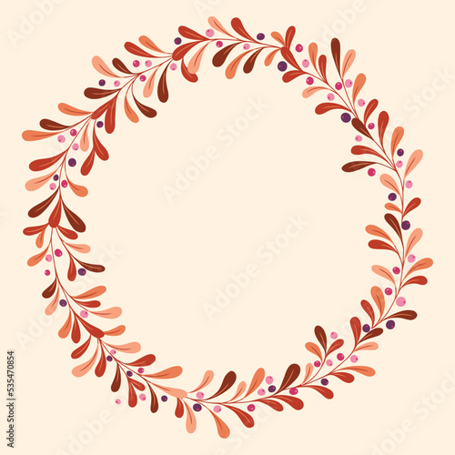 Fall Wild Forest Foliage and Berries Vector Wreath Round Frame. Blueberry Twigs. Thanksgiving Festive Placement Print. Festive Botanical Design