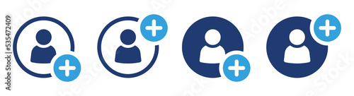Add user icon set. Person profile avatar with plus, add account symbol. Vector illustration. photo
