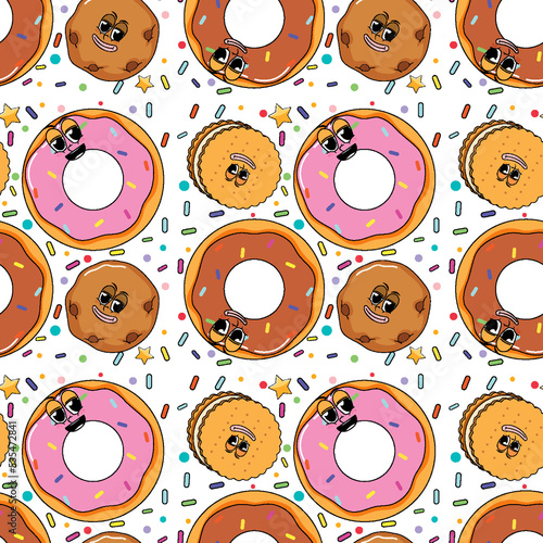 Sweet doughnut cartoon seamless pattern