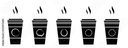 Coffee cup icon set Coffee cup tea collection. Hot drink icon. A cup of coffee with steam.