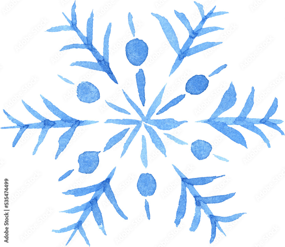 Watercolor Snowflake isolated. Symbol of Winter. Beautiful decoration for your design.
