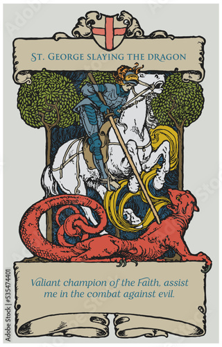 St. George slaying the dragon. Patron Saint of England. Catholic Saint