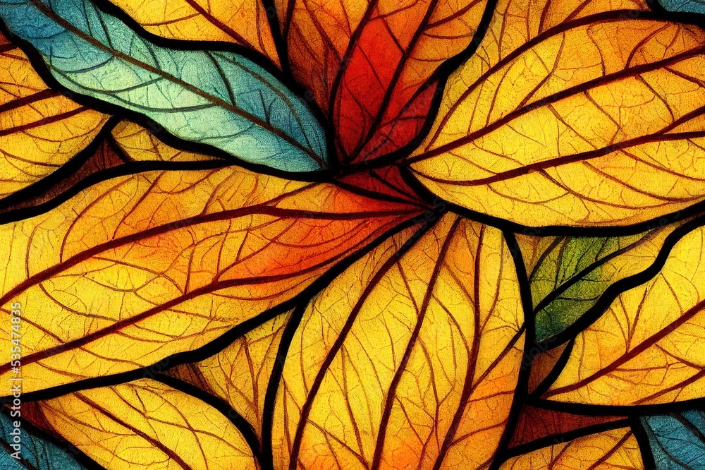 pattern of autumn foliage artwork, with multicolored hand drawn leaves, perfect for fabrics and decoration. High quality illustration