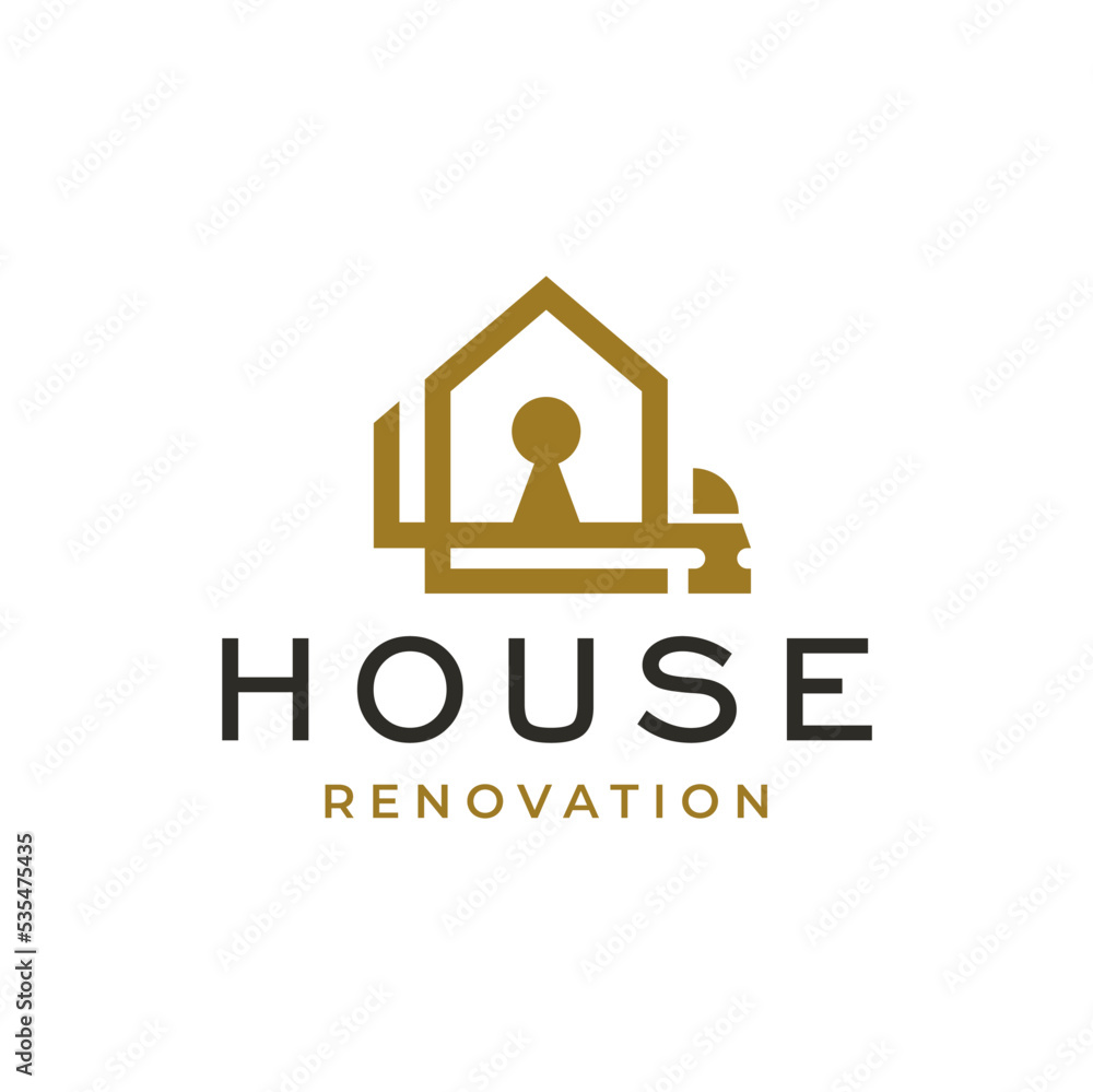 House Renovation with Hammer and Keyhole Logo Design House Renovation with Hammer and Keyhole Logo Design