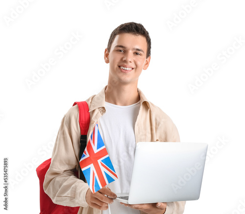 Teenage boy with UK flag, b...