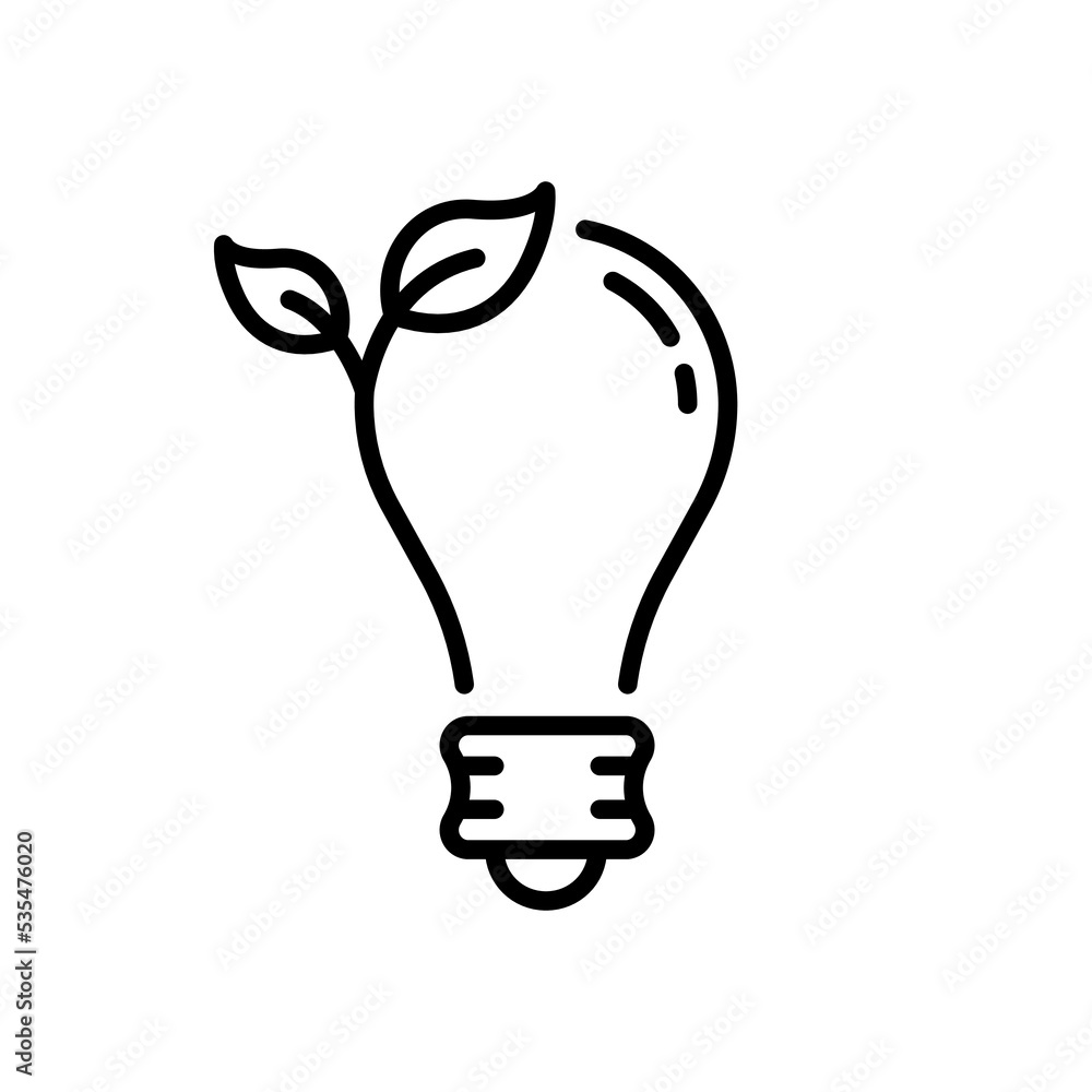 Ecological Low-Energy Lightbulb Line Icon. Ecology Lamp with Leaf Environment Conservation Linear Pictogram. Light Bulb Eco Electricity Outline Icon. Editable Stroke. Isolated Vector Illustration Ecological Low-Energy Lightbulb Line Icon. Ecology Lamp with Leaf Environment Conservation Linear Pictogram. Light Bulb Eco Electricity Outline Icon. Editable Stroke. Isolated Vector Illustration