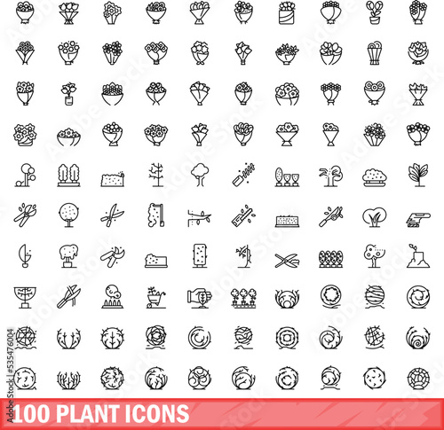100 plant icons set. Outline illustration of 100 plant icons vector set isolated on white background