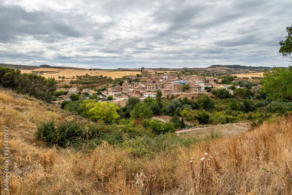 Rural landscape with the town of Torres del Río, Navarra, Spain. Santiago's road.