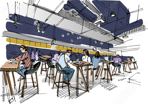 Food Market view - Hand drawn sketch