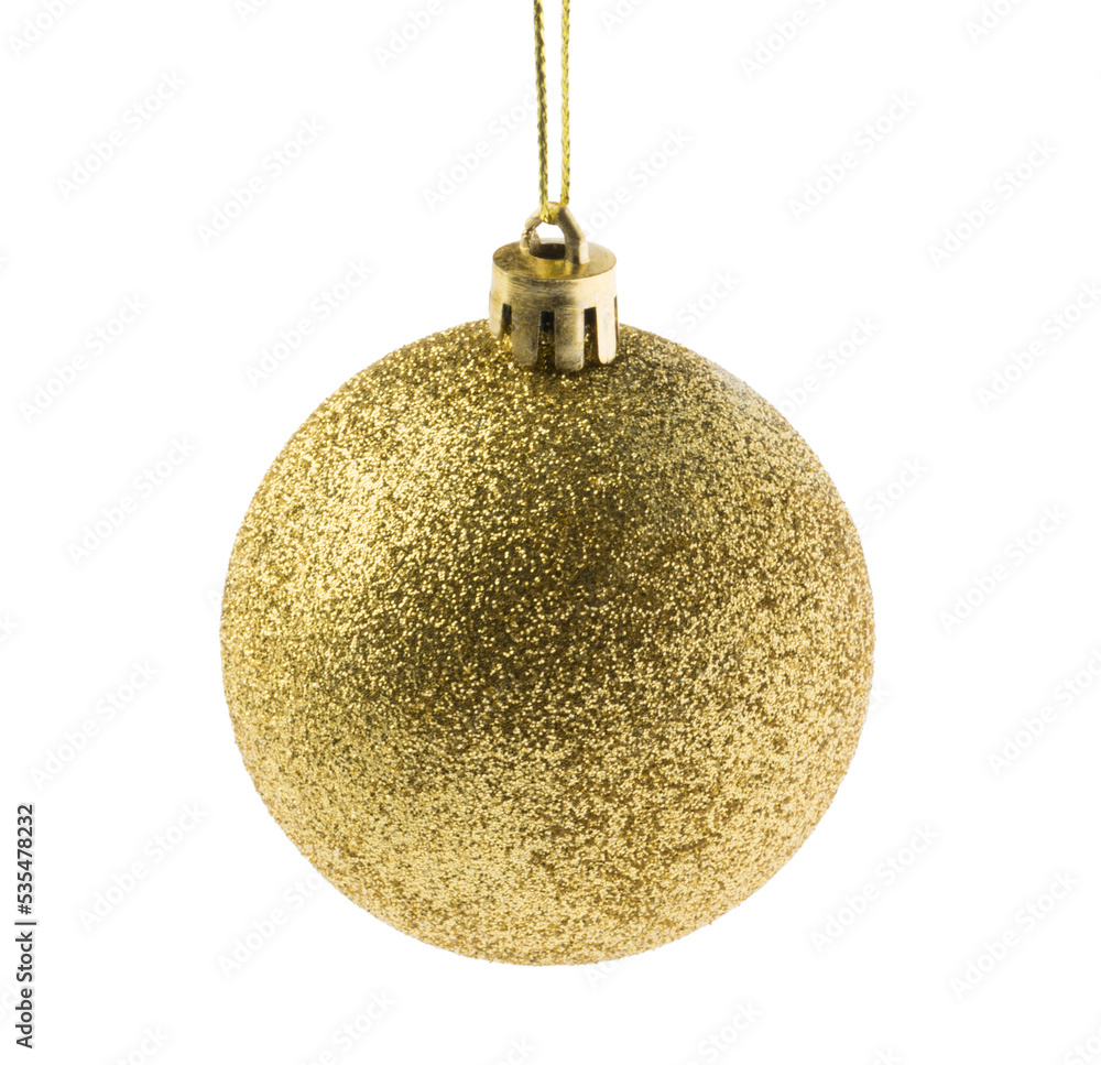 Golden Christmas ball isolated on white without shadow Golden Christmas ball isolated on white without shadow