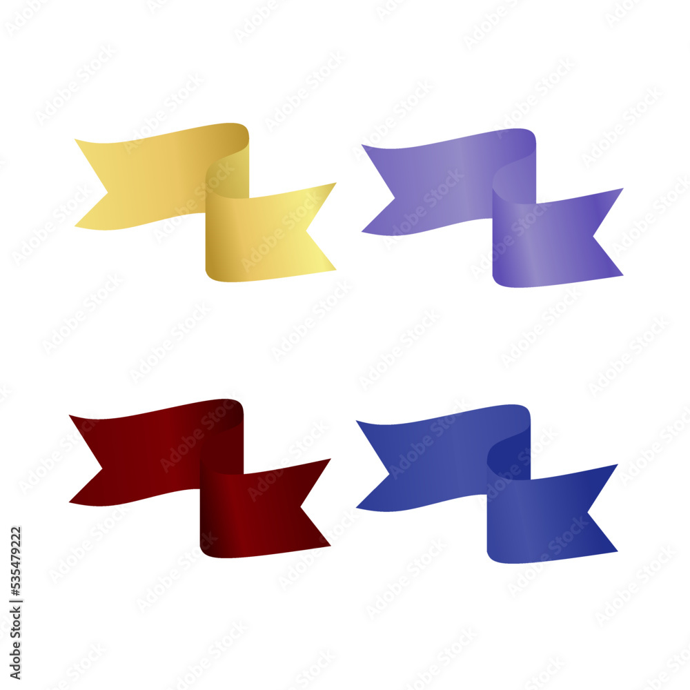 Set of yellow, red, purple and blue ribbon element vector illustrations Set of yellow, red, purple and blue ribbon element vector illustrations