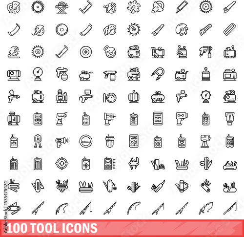 100 tool icons set. Outline illustration of 100 tool icons vector set isolated on white background