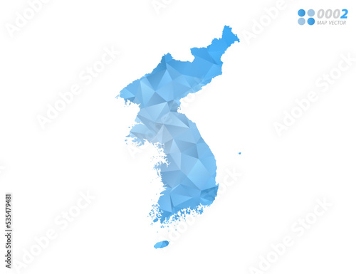 Korea map blue polygon triangle mosaic with white background. Vector style gradient.