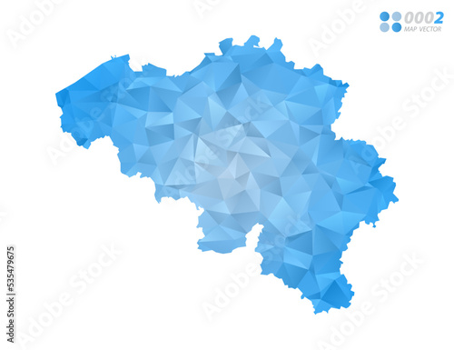 Belgium map blue polygon triangle mosaic with white background. Vector style gradient.