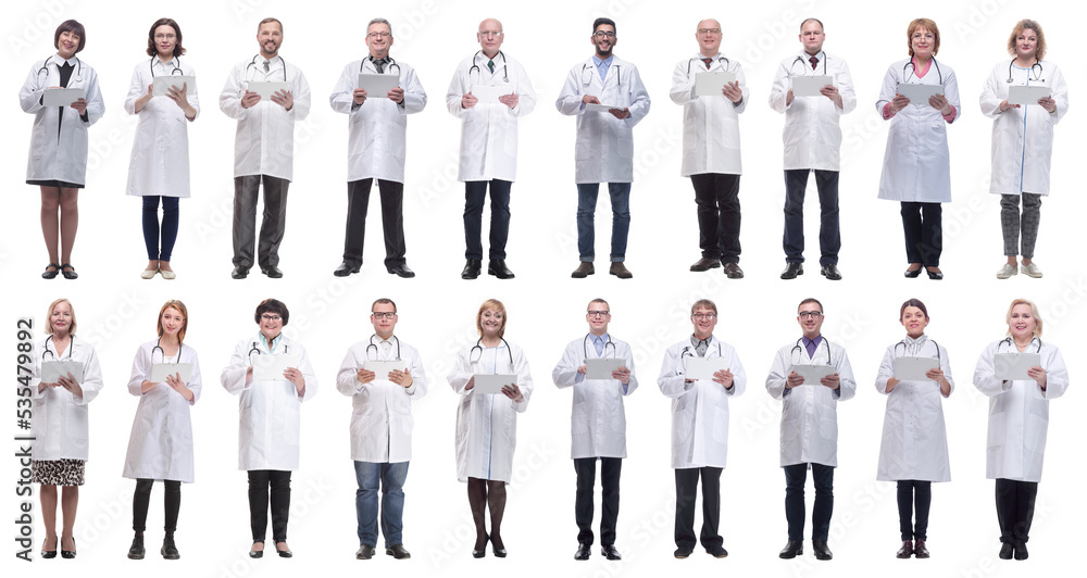 group of doctors with clipboard isolated on white group of doctors with clipboard isolated on white